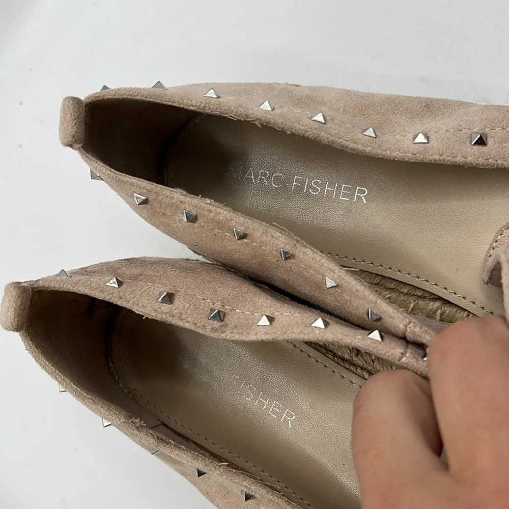 Marc Fisher Chequer Slip On Shoes Flats Espadrille Pink Tan Studded Womens 7 M